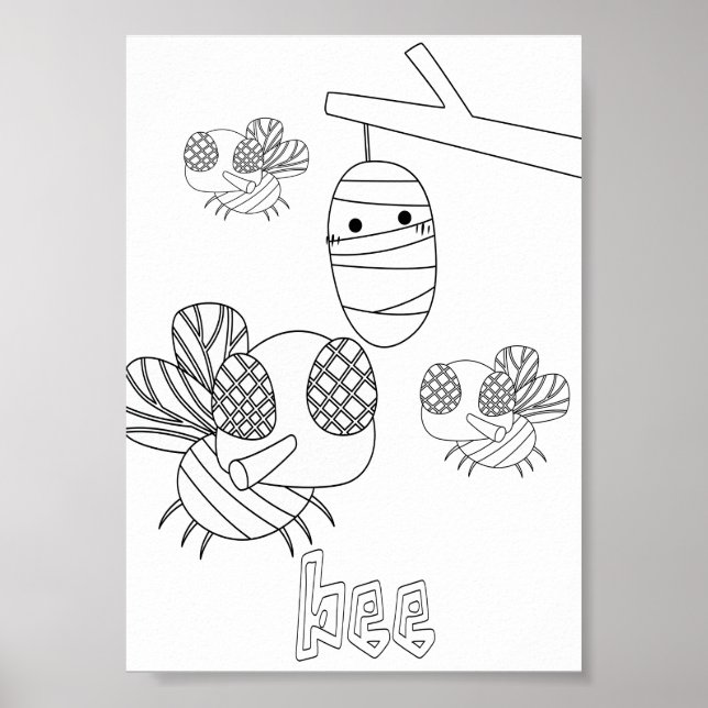 Söta Färgläggning Bin Insekter Poster (Framsidan)