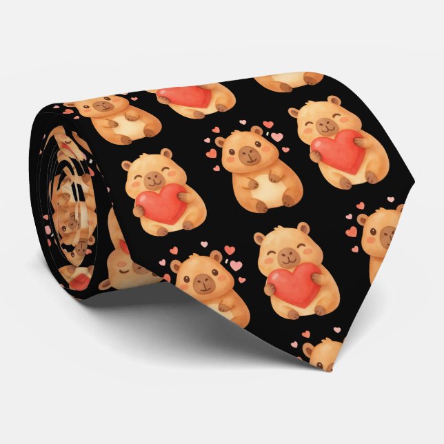 Söta Fars dag Vattenfärg Hjärtan Capybara Slips (Rullad)