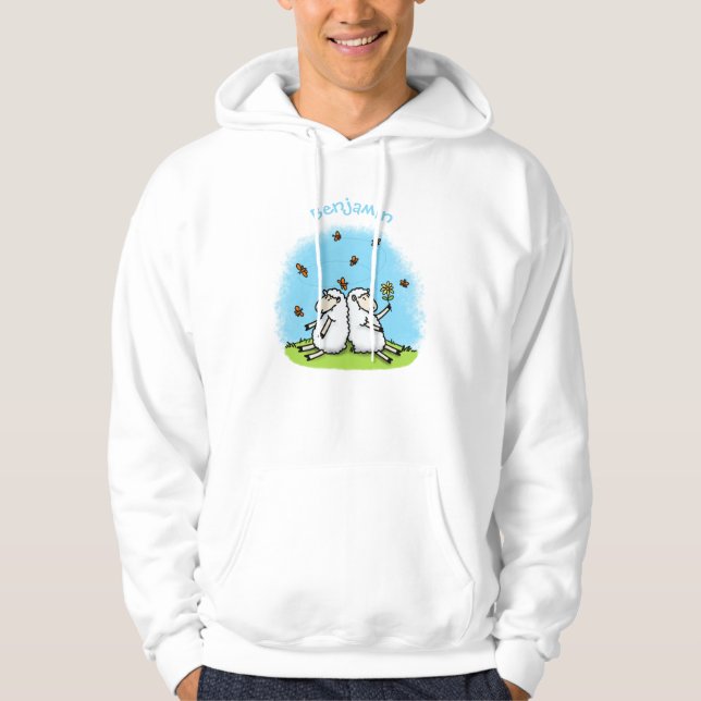 Söta fårvänner och fjärilar tecknad film hoodie (Framsida)