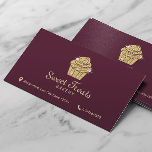 Söta fester röda Burgundy för guld- muffinbager Visitkort