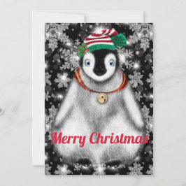 Söta festliga semester Pingvin glitter snöflingor  Julkort