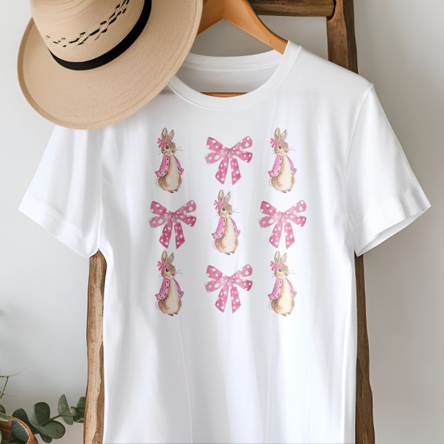 Söta Fiffa Rosa Kaniner och Slingor Påsk T Shirt (Cute Coquette Pink Bunnies and Bows Easter T-Shirt)