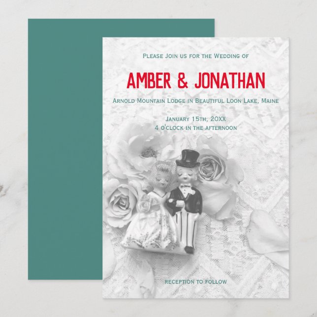 Söta figuriner och snöre bröllopsinbjudan II Inbjudningar (Fram/baksida)