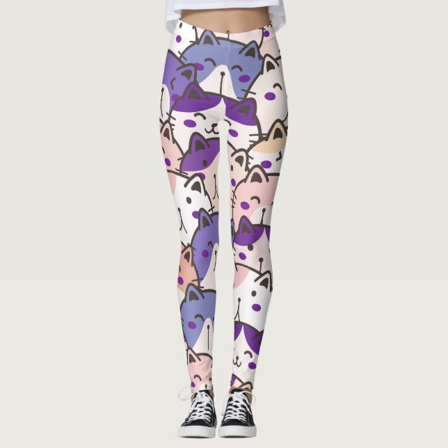 Söta fina Mönster Katter Kisse, Modern Leggings (Framsida)
