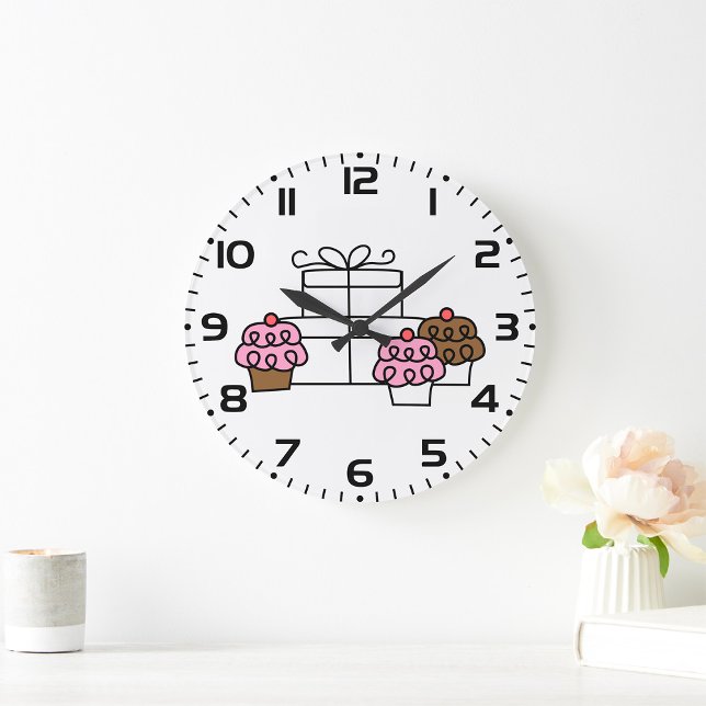 Söta Firande Cupcoa och Gift Box Stor Klocka (Skapare uppladdad)