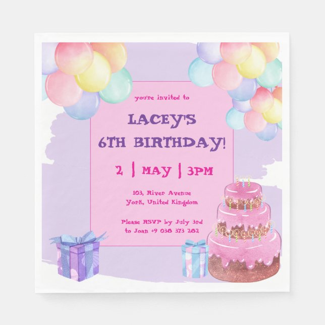 Söta Firande: Lila Birthday Pappersservett (Framsidan)