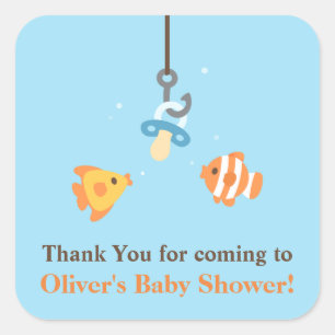 Söta fiskedockor för baby shower tack-klistermärke fyrkantigt klistermärke