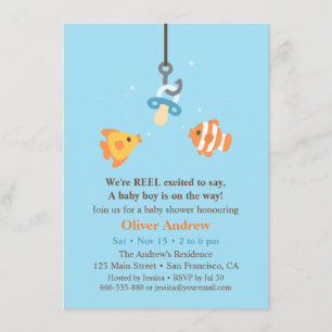Söta fisklockbeten Fiske Baby Shower Inbjudningar