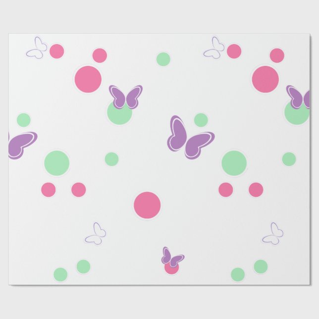 söta fjärilar och prickar presentpapper (Platt)