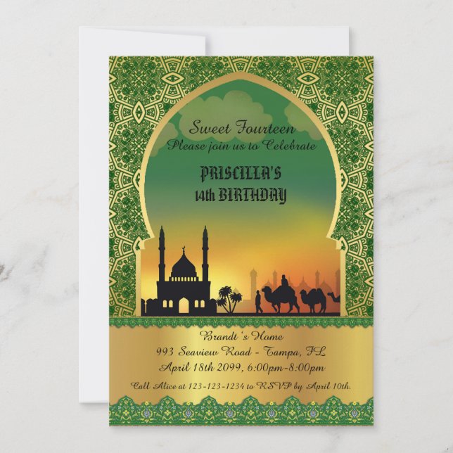 Söta fjorton födelsedagsinbjudningar, arabisk natt inbjudningar (Framsida)