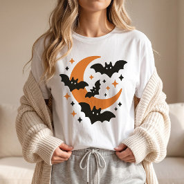 Söta fladdermöss och halvmåne Halloween T Shirt