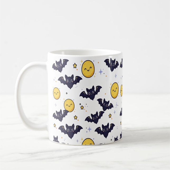 Söta fladdermöss och mån Halloween-mönster Kaffemugg (Vänster)