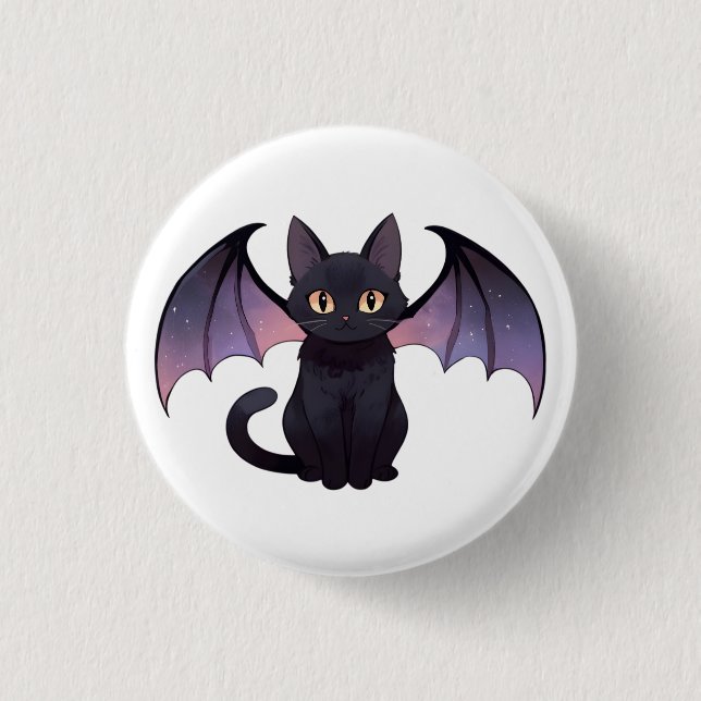 Söta fladdermusvingar Svart katt Halloween Knapp (Framsida)