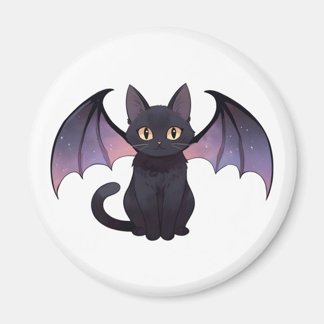 Söta fladdermusvingar Svart katt Halloween Magnet (Framsidan)
