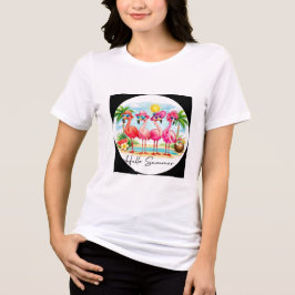 Söta flamingos på strand Hej sommaren konst T Shirt