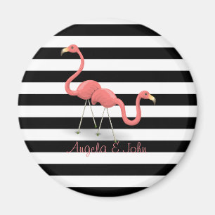 Söta flamingos, svarta, vita ränder personliga magnet