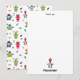 Söta flerfärgade robotar Barn Robot Anpassat namn Tack Kort