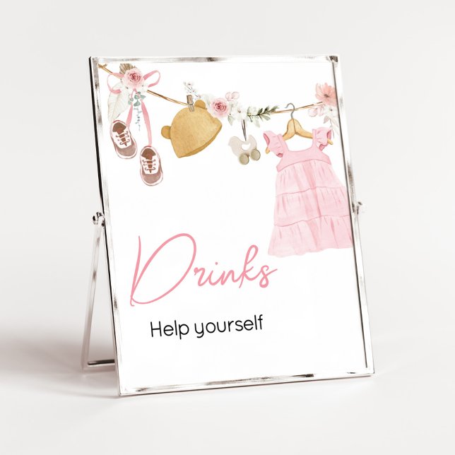 Söta Flicka Boho Clothes Baby Shower Drinks Poster (Sweet Baby Girl Boho Clothes Baby Shower Drinks Sign)