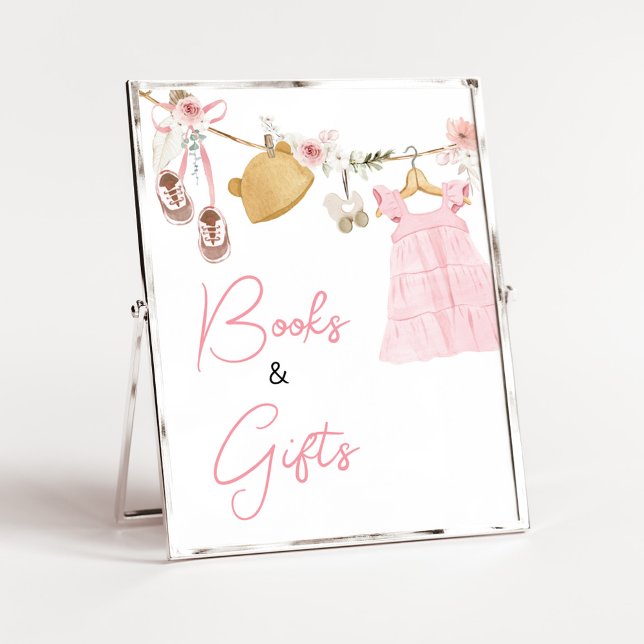 Söta Flicka Boho Clothes Bokar och Gafflar Poster (Sweet Baby Girl Boho Clothes Baby Shower Books and Gifts Sign)