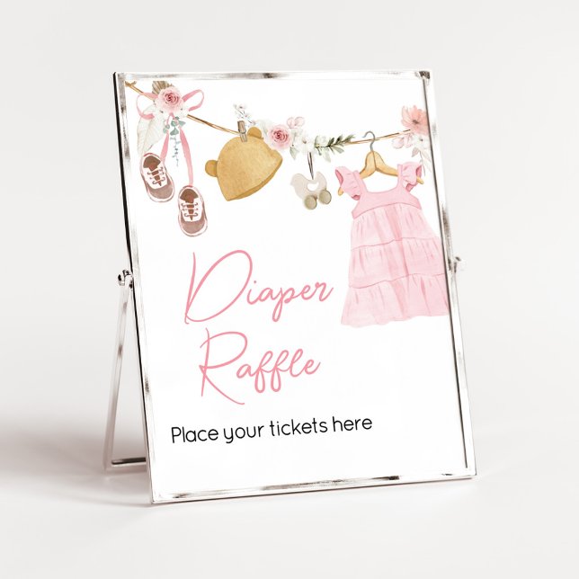 Söta Flicka Boho Kläder Raffle Poster (Sweet Baby Girl Boho Clothes Baby Shower Diaper Raffle Sign)