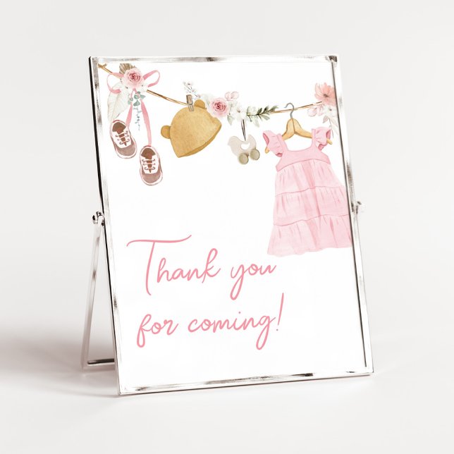 Söta Flicka Boho-kläder Tack kort Poster (Sweet Baby Girl Boho Clothes Baby Shower Thank you for Coming Sign)