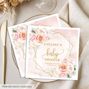 Söta Flicka, pulverblor, rosa guld, peonies napkin Pappersservett