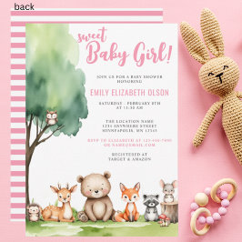 Söta Flicka Woodland Animals Baby Shower Inbjudningar