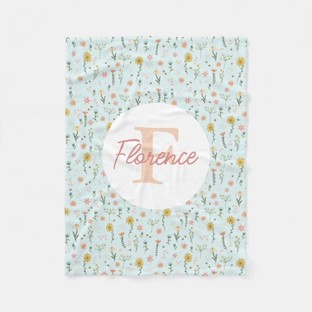 Söta flickor Boho vilda blomma monogram Fleecefilt (Framsidan)