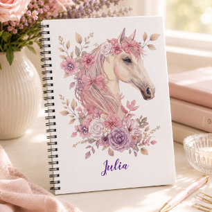 Söta flickor enhörning rosa lila blommig personlig anteckningsbok