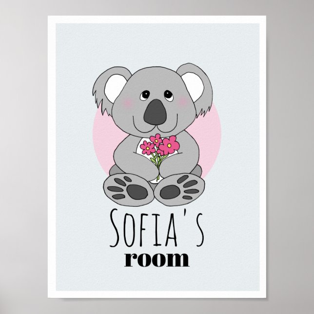 Söta flickor Koala Björn Tecknad & Namn Barnrum Poster (Framsidan)