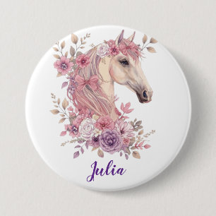 Söta flickor Pastell Rosa Lila Häst Monogram Knapp