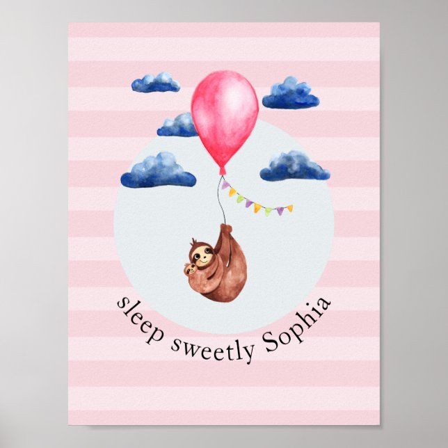 Söta flickor Rosa ballong sengångare djur och namn Poster (Framsidan)