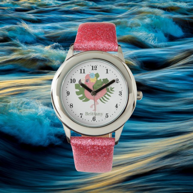 Söta flickor rosa flamingo add namn armbandsur (Skapare uppladdad)