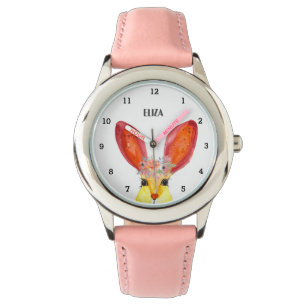 Söta Flickor Rosa Kanin Djur Barn Blommig Armbandsur