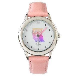 Söta Flickor Rosa Uggla Fågel Djur Barn Blommig Armbandsur