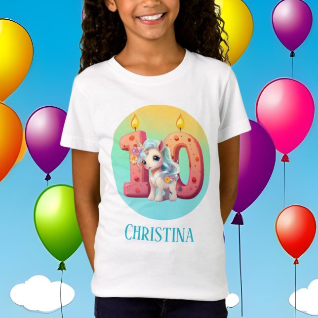 Söta flickors fantasi Unicorn 10:e födelsedagen T Shirt (Skapare uppladdad)