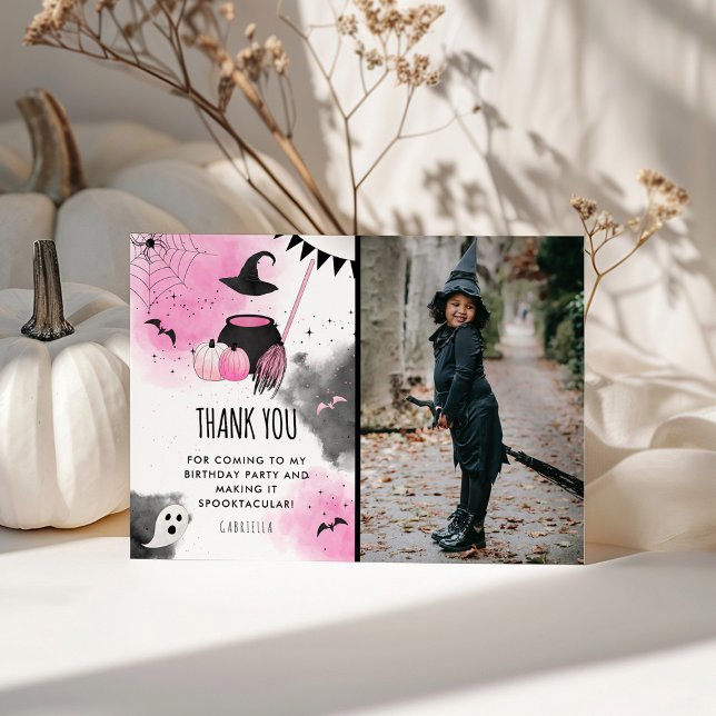 Söta flickors skrämmande Halloween-födelsedagsfoto Tack Kort (Skapare uppladdad)