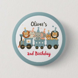 Söta födelsedagsdjur på tåg Personlig Knapp