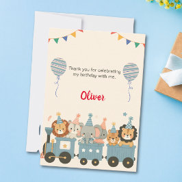 Söta födelsedagsdjur på tåget välkomstskylt tack kort