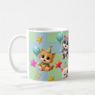 Söta födelsedagsfestkatter Presentpapper | Kawaii Kaffemugg