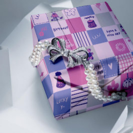Söta födelsedagsrutor – Modernt rosa mönster Presentpapper