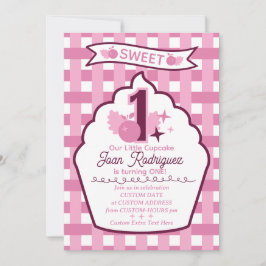 Söta Första Födelsedags Gingham Fotoinbjudningar Inbjudningar
