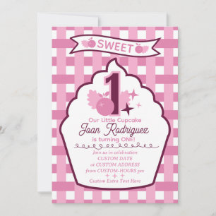 Söta Första Födelsedags Gingham Fotoinbjudningar Inbjudningar