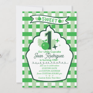 Söta Första Födelsedags Gingham Fotoinbjudningar Inbjudningar