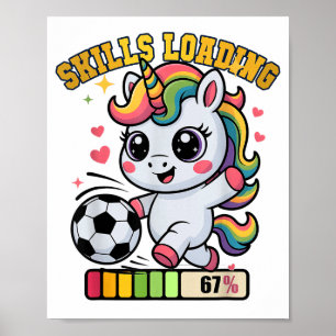 Söta fotbolls enhörning färdigheter laddar vinn pr poster