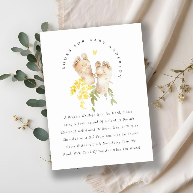 Söta fötter gula blommiga böcker för baby shower tilläggskort (Skapare uppladdad)