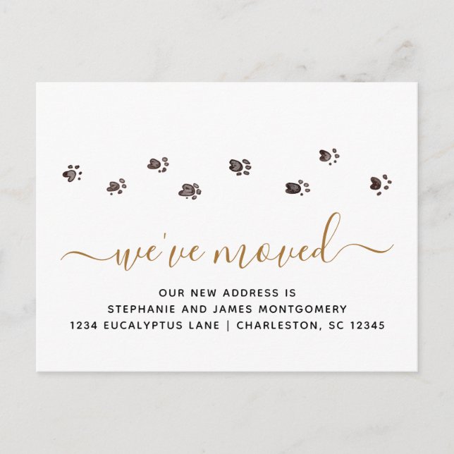 Söta gångande tassavtryck Svart Guld Flyttar Meddelande Vykort (Framsida)