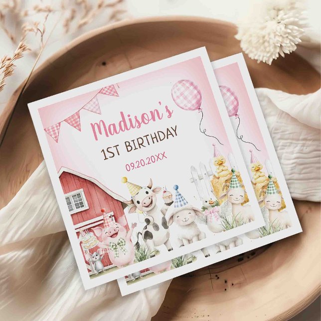 Söta gårdsdjur 1-års födelsedag pappersservett (Skapare uppladdad)