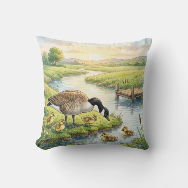 Söta gås och bebisar Flod- och sjö djur Kudde (Framsida)