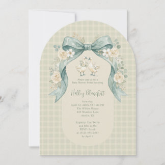 Söta Gäss Tvillingar Baby Shower Sage Rutigt LPM26 Inbjudningar